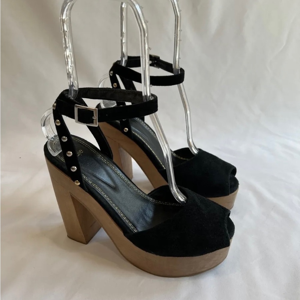 Maje Black Suede High Heels Women's EU 40 US 9 Open‎ Toe Platform Block Studded